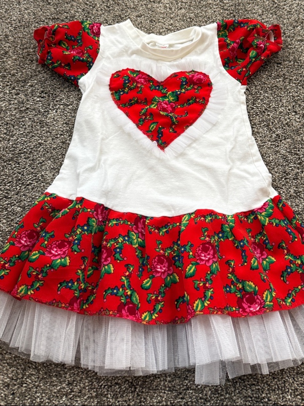 White & Red Heart Floral Tiered Tutu (Highlander/Goralski) Dress